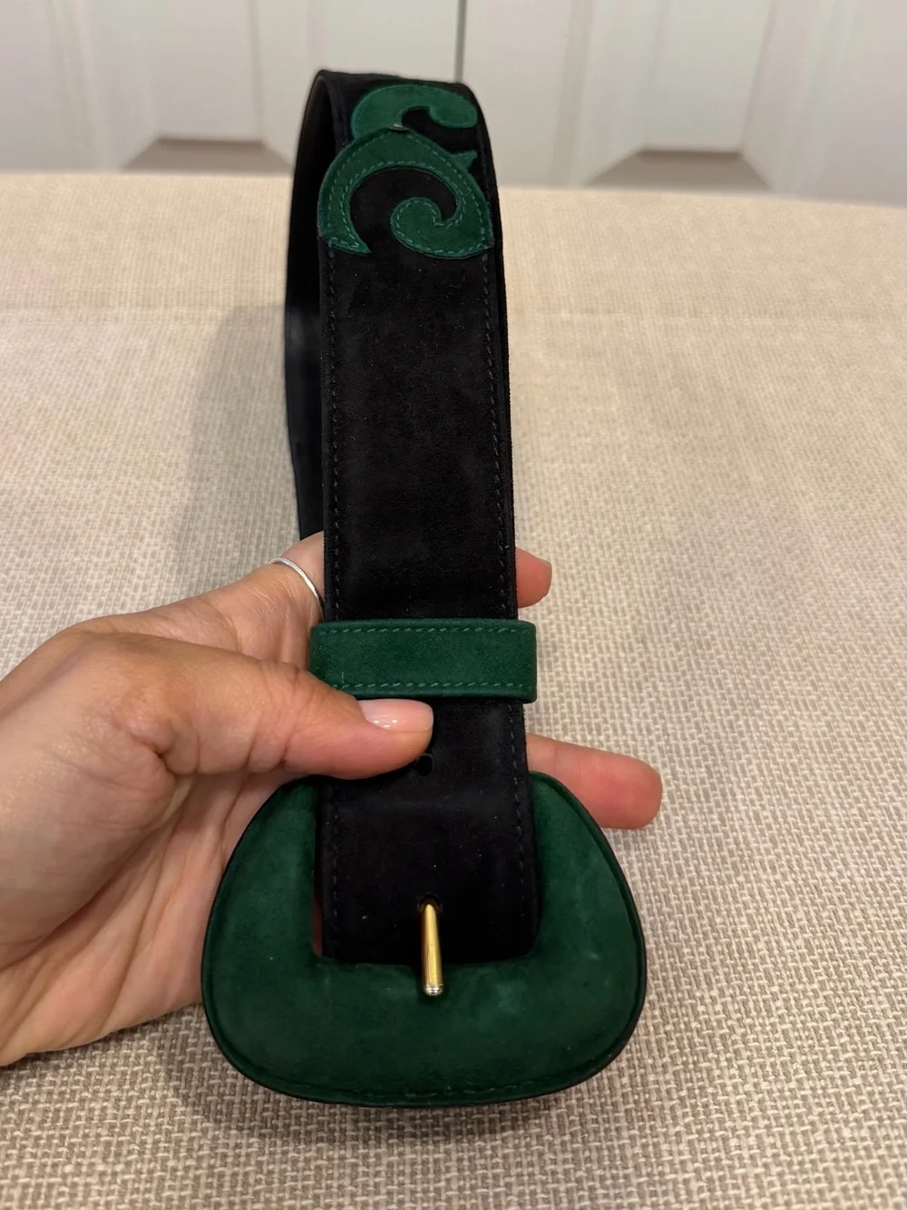 Vintage Escada Suede Black Green Belt Women’s Size S Made In Italy